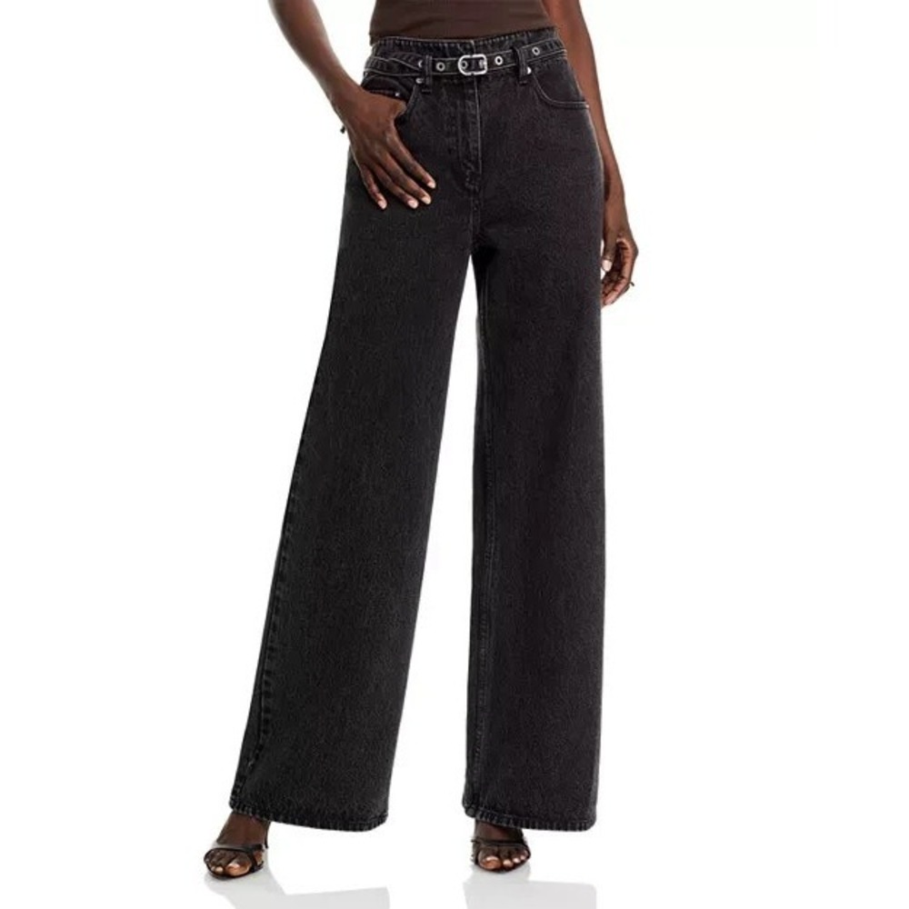 3.1 Phillip Lim High Rise Wide Leg Belted‎ Jeans Womens 0 Washed Black $475